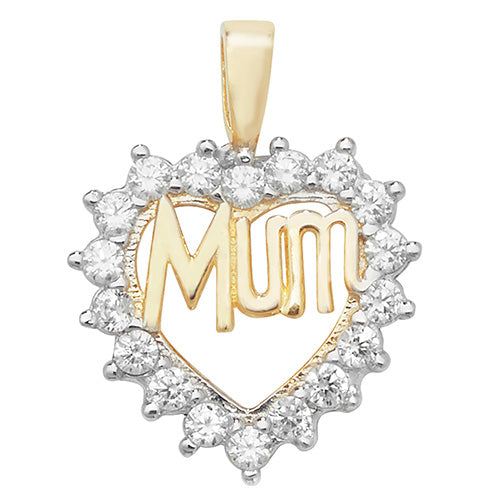 9ct Gold Cz Cluster Heart Mum Pendant PN1019