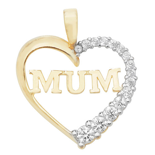 9ct Gold Cz Heart Mum Pendant PN1020