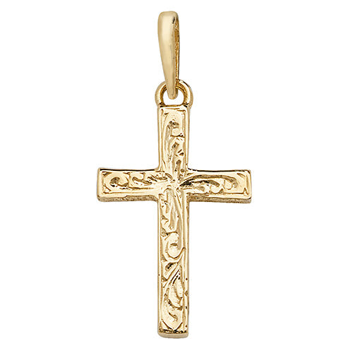 9ct Gold Patterned Cross Pendant - PN1025