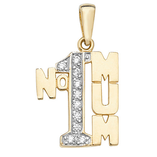 9ct Gold Cz No.1 Mum Pendant - PN1032