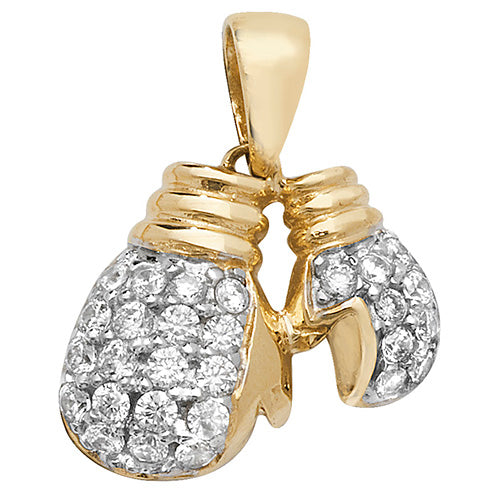 9ct Gold Cz Double Boxing Glove Pendant PN1037