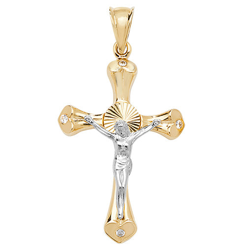 9ct Gold 2 Tone Cz Crucifix Pendant PN1042