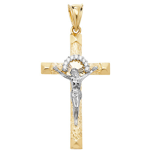 9ct Gold 2 Tone Cz Crucifix Pendant PN1043