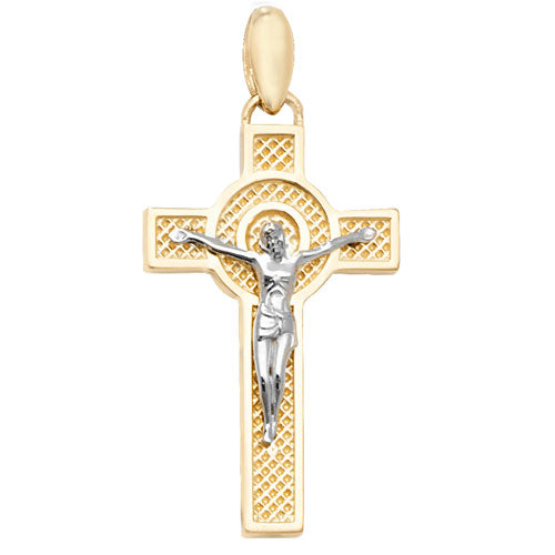 9ct Gold Two (2) Tone Crucifix Pendant - PN1046