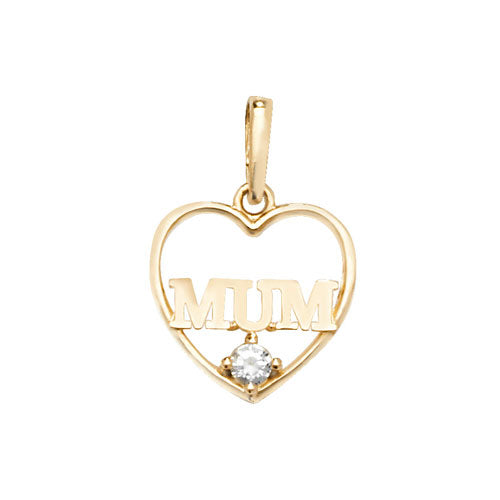 9ct Gold Heart Mum Pendant with CZ Stones - PN1049