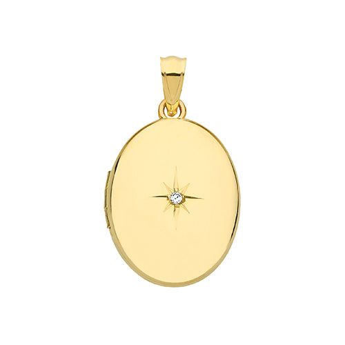 9ct Gold Oval Diamond Set Locket - PN1082D