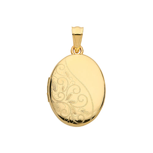 9ct Gold Engraved Oval Locket - PN1084