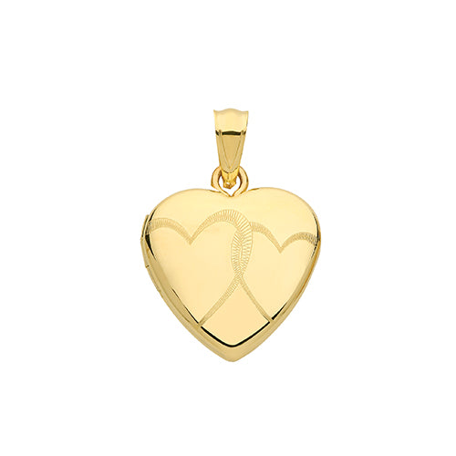 9ct Gold Double Heart Engraved Heart Locket - PN1098