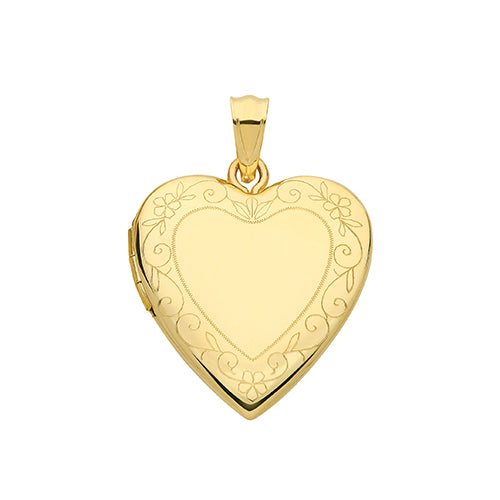 9ct Gold Flower Engraved Heart Locket - PN1100