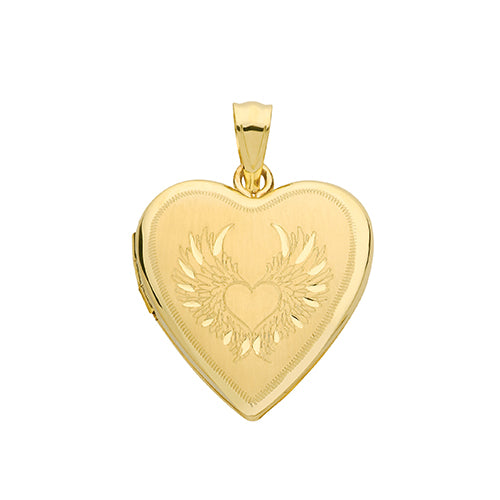 9ct Gold Wings Engraved Heart Locket - PN1104