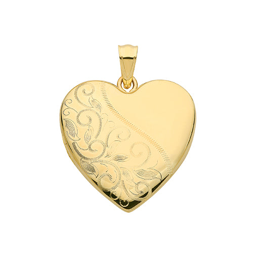 9ct Gold Leaf Engraved Heart Locket - PN1106