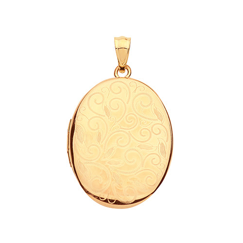 9ct Gold Leaf Engraved Oval Locket - PN1117