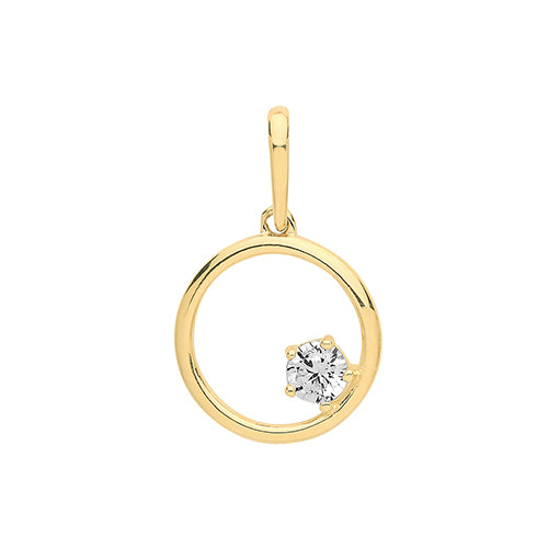 9ct Gold Cz Set Circle Pendant PN1128