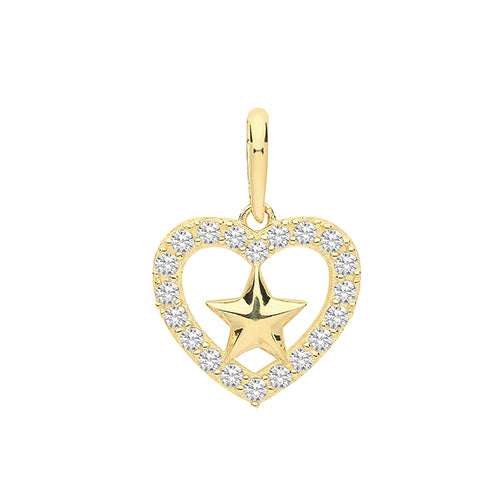 9ct Gold Cz Heart and Star Pendant PN1138