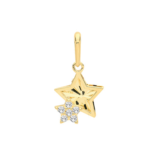 9ct Gold Cz Double Star Charm PN1142
