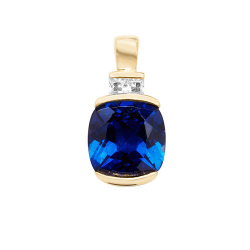 9ct Gold Cushion Created Sapphire and White Sapphire Pendant - PN1200S