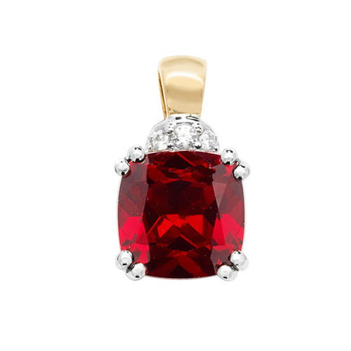 9ct Gold Cushion Created Ruby and White Sapphire Pendant - PN1201R