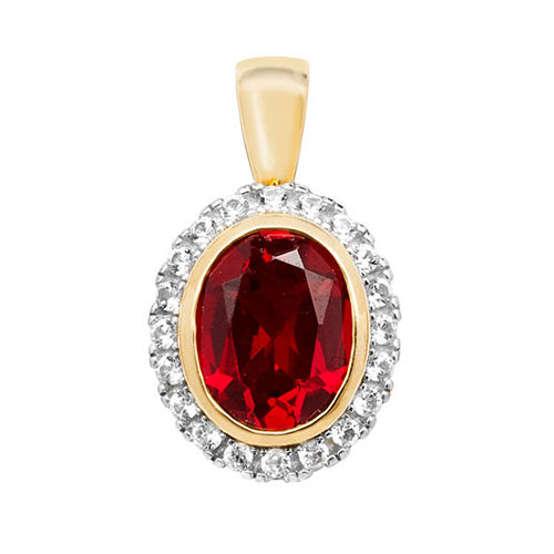 9ct Gold Oval Created Ruby and White Sapphire Pendant - PN1202R