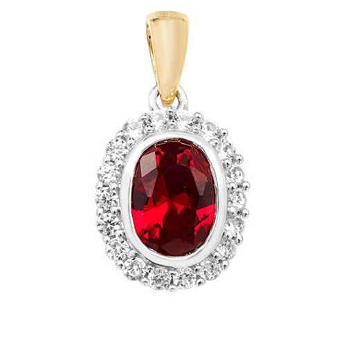 9ct Gold Oval Created Ruby and White Sapphire Pendant - PN1203R