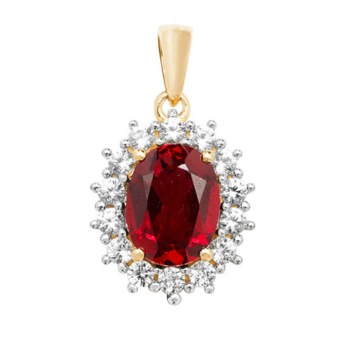 9ct Gold Oval Created Ruby and White Sapphire Pendant - PN1204R