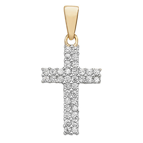 9ct Gold Cross Pendant with CZ Stones - PN179