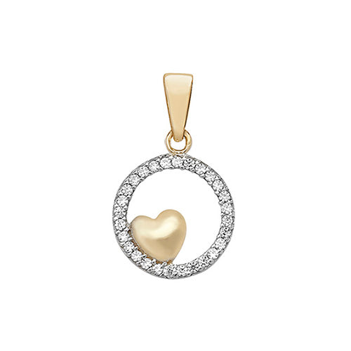 9ct Gold Cz Heart Within Circle Pendant - PN181