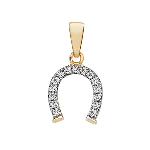 9ct Gold Cz Horseshoe Pendant - PN193