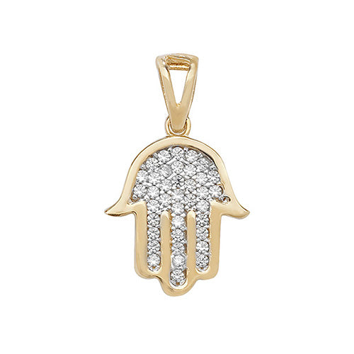 9ct Gold Cz Hamsa Pendant - PN196