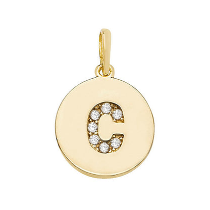 9ct Gold Cz Initial Round Pendant - PN610