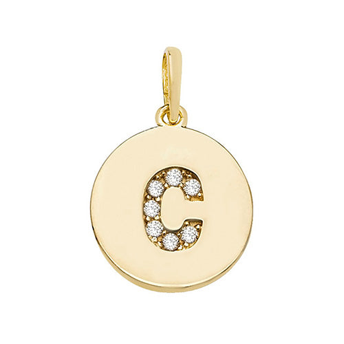 9ct Gold Cz Initial Round Pendant - PN610