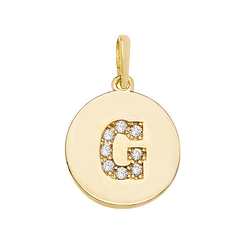 9ct Gold Cz Initial Round Pendant - PN610