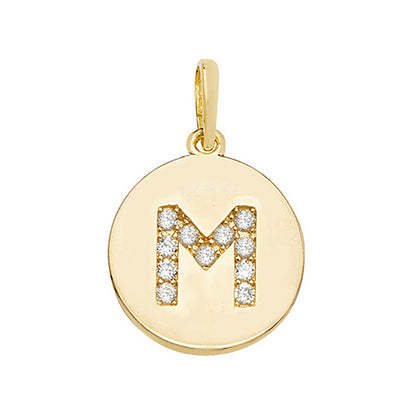 9ct Gold Cz Initial Round Pendant - PN610