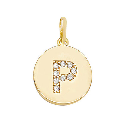 9ct Gold Cz Initial Round Pendant - PN610