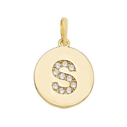 9ct Gold Cz Initial Round Pendant - PN610