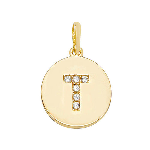 9ct Gold Cz Initial Round Pendant - PN610