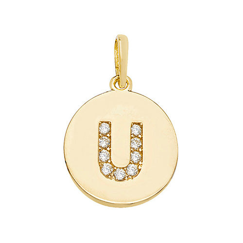 9ct Gold Cz Initial Round Pendant - PN610