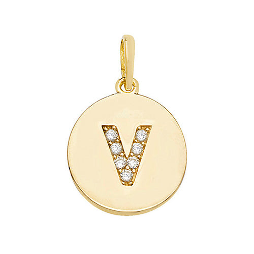 9ct Gold Cz Initial Round Pendant - PN610