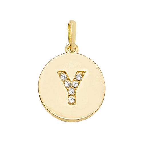 9ct Gold Cz Initial Round Pendant - PN610