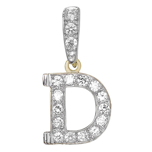 9ct White Gold Cz Initial Pendant - PN801