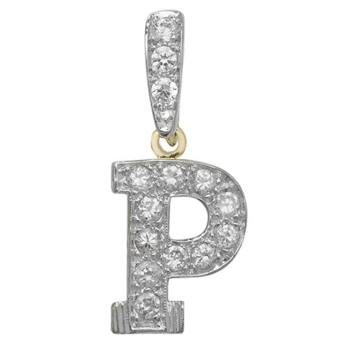 9ct White Gold Cz Initial Pendant - PN801