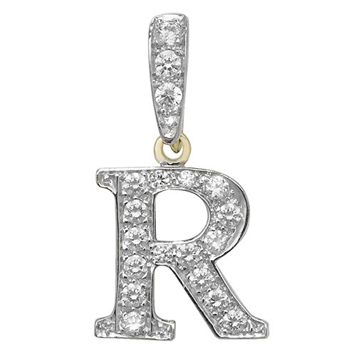 9ct White Gold Cz Initial Pendant - PN801