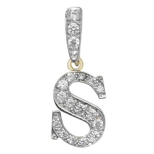 9ct White Gold Cz Initial Pendant - PN801