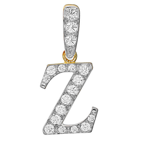 9ct White Gold Cz Initial Pendant - PN801