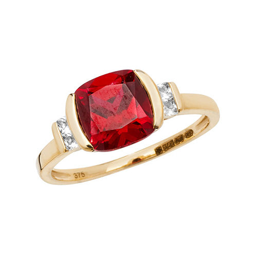 9ct Gold Cushion Created Ruby and White Sapphire Ring - RN1200R