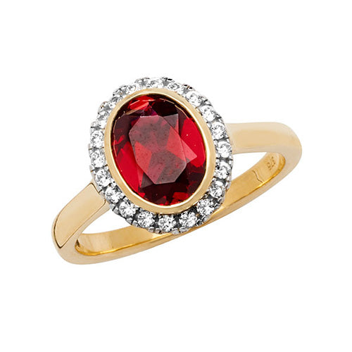 9ct Gold Oval Created Ruby and White Sapphire Ring - RN1202R