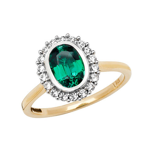 9ct Gold Oval Created Emerald and White Sapphire Ring - RN1203E