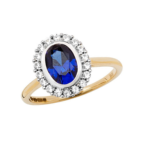 9ct Gold Oval Created Sapphire and White Sapphire Ring - RN1203S