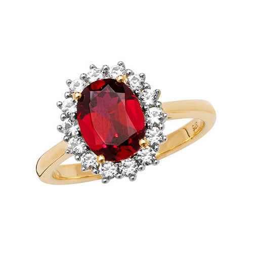 9ct Gold Oval Created Ruby and White Sapphire Ring - RN1204R