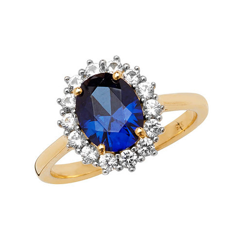 9ct Gold Oval Created Sapphire and White Sapphire Ring - RN1204S