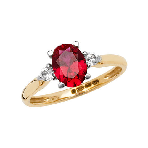 9ct Gold Oval Created Ruby and White Sapphire Ring - RN1205R
